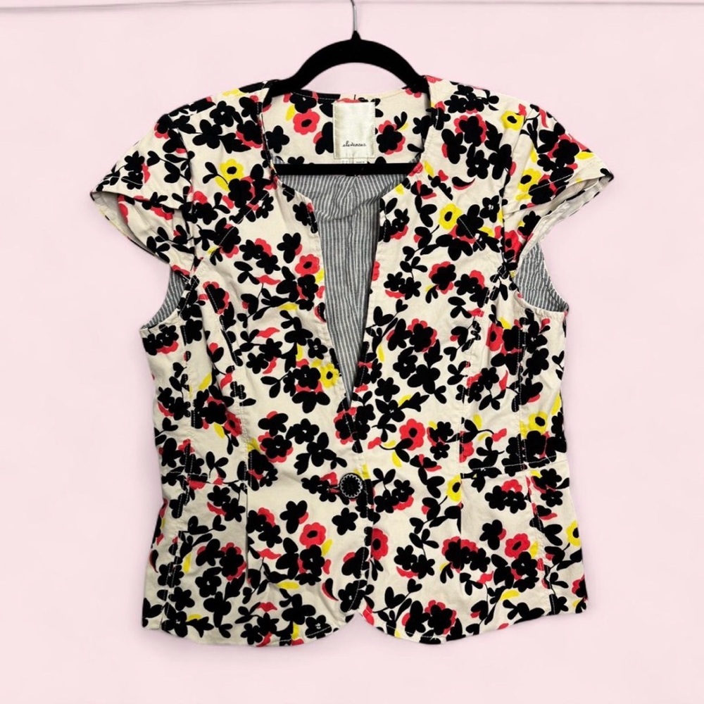 Elevenses Anthropologie Floral Blazer Jacket Mod Retro Art Pop Dopamine Sz 12